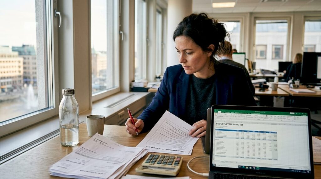 Företagare går igenom sin ekonomiska checklista